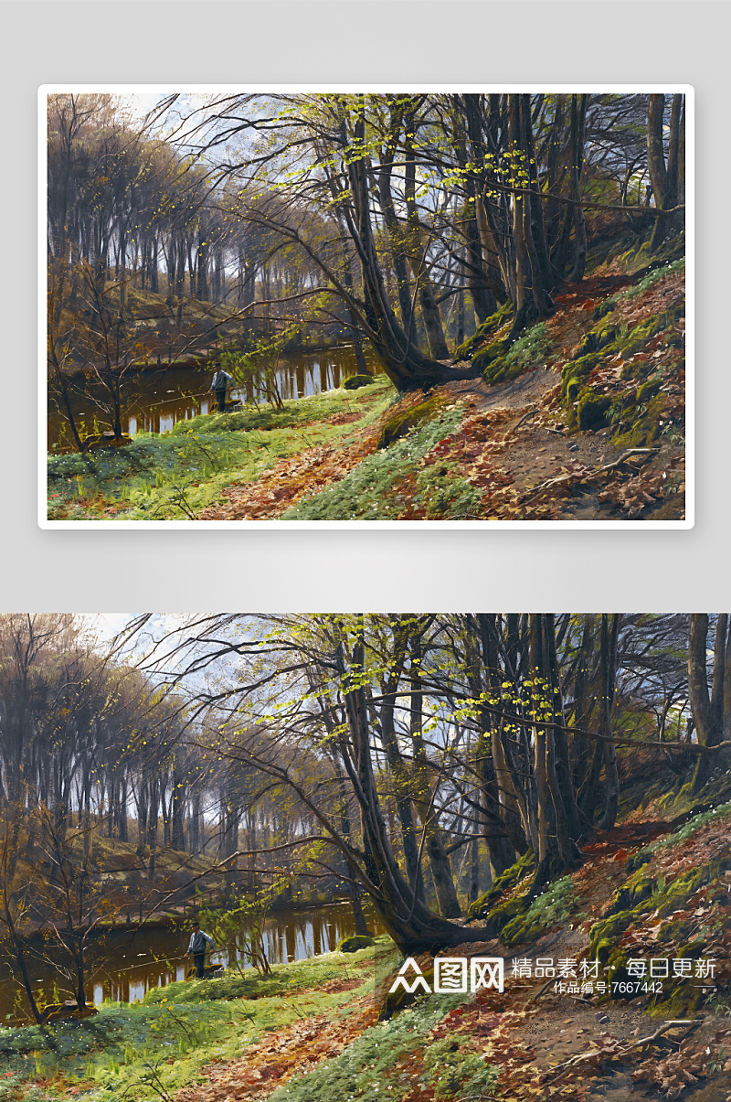蒙德森油画风景画树林雪景素材