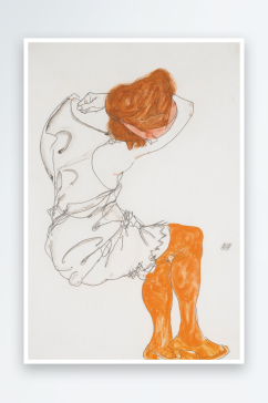 席勒抽象简约线描人体艺术画
