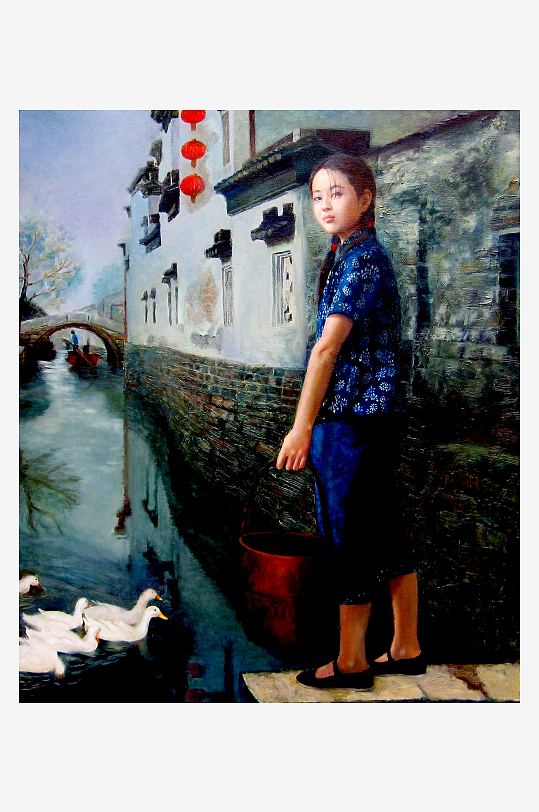 中国风江南水乡油画