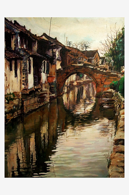 中国风江南水乡油画