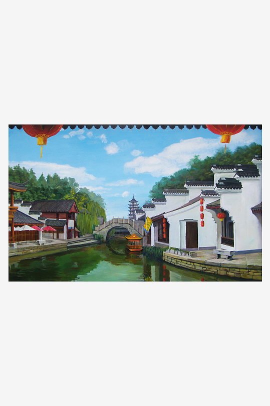 中国风江南水乡油画装饰画