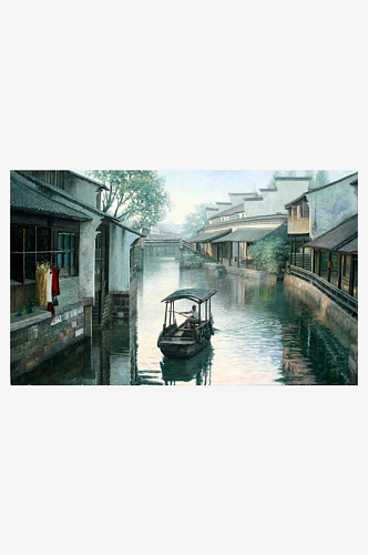 中国风江南水乡美景油画装饰画