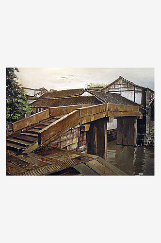 中国风江南水乡美景油画装饰画