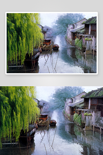 中国风江南水乡油画风景画