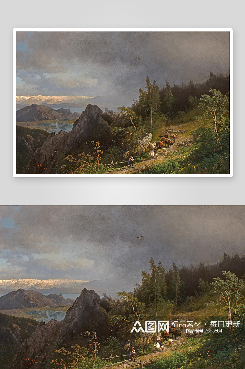 阿尔贝特比尔史伯特山林湖畔油画风景画素材