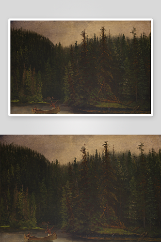 阿尔贝特比尔史伯特山水湖畔树林风景画