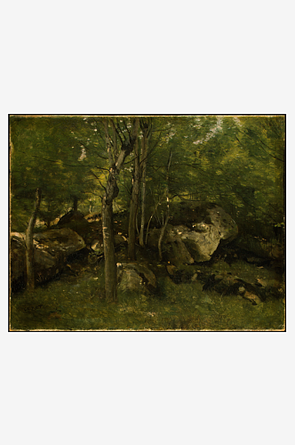 柯罗作品油画湖畔树林风景画