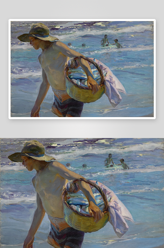 索罗拉油画海边人物风景画