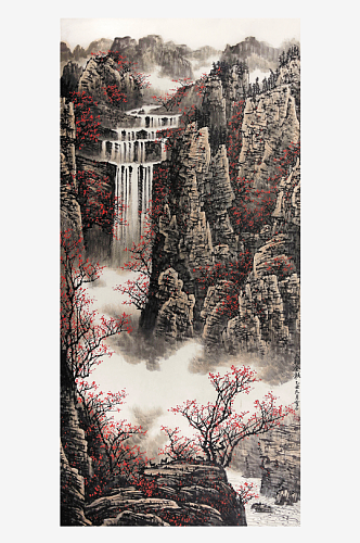 白雪石水墨梅花山水画