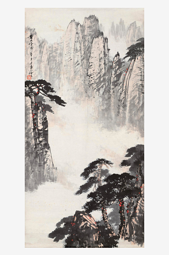 白雪石水墨山水风景画