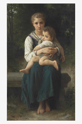 布格罗天使美女母子人物油画