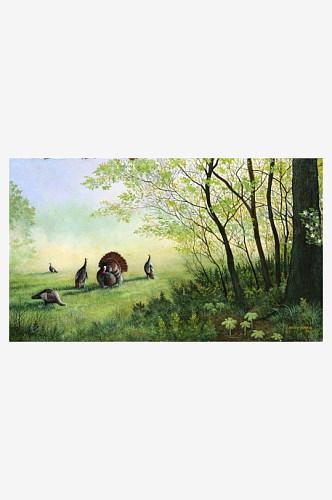 森林动物油画风景画装饰画