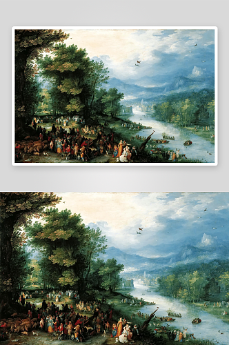 勃鲁盖尔树林山峦人物风景画油画