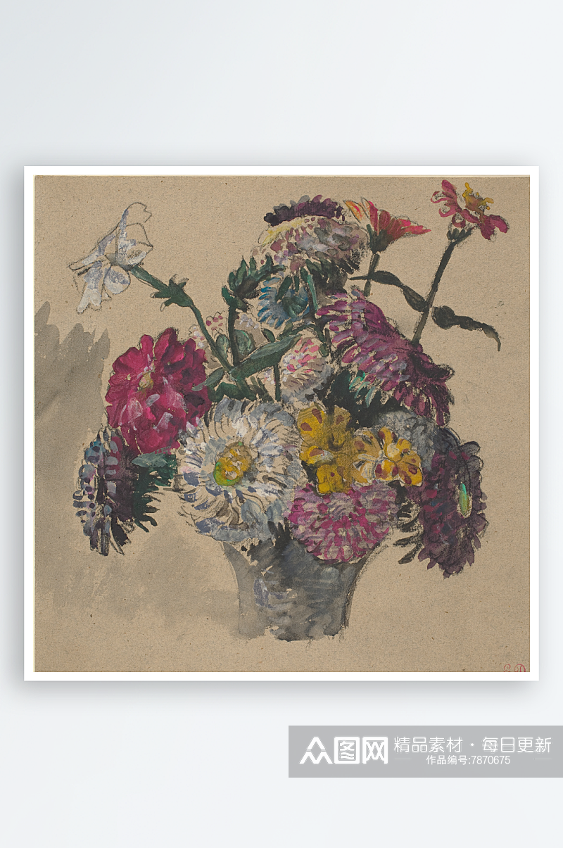 德拉克洛瓦水彩花卉花瓶油画素材