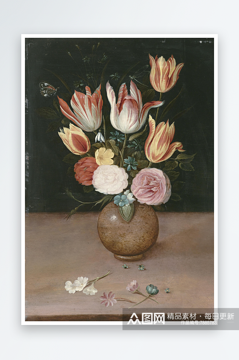 古典花卉花瓶油画装饰画素材