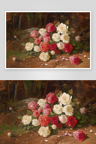 古典花卉花瓶油画