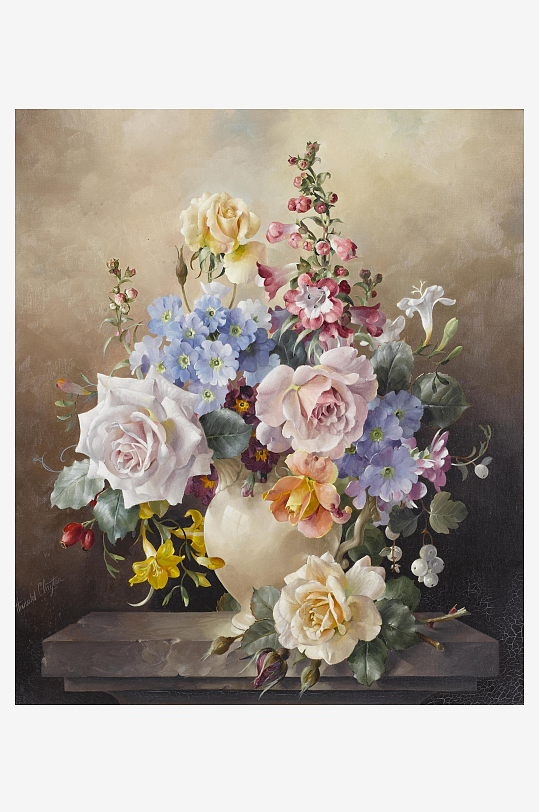 静物古典花瓶花卉油画