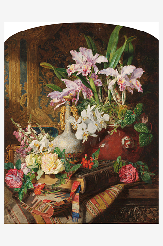 古典唯美花卉花瓶油画
