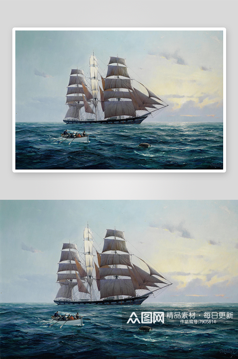 欧式油画海景帆船装饰画素材