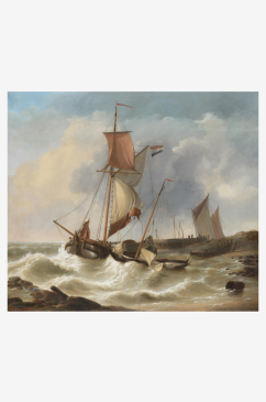 欧式建筑海景帆船油画