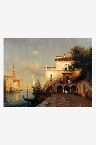 威尼斯水上小镇油画风景画
