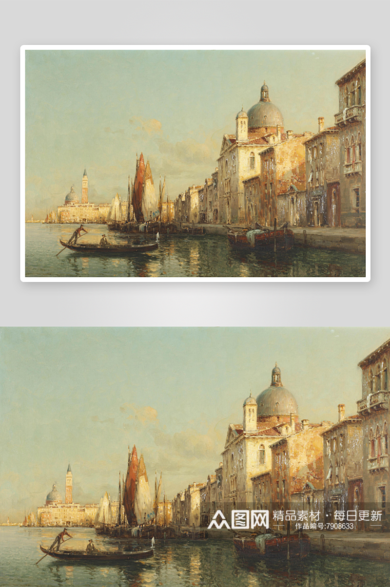 水上威尼斯风景画油画素材