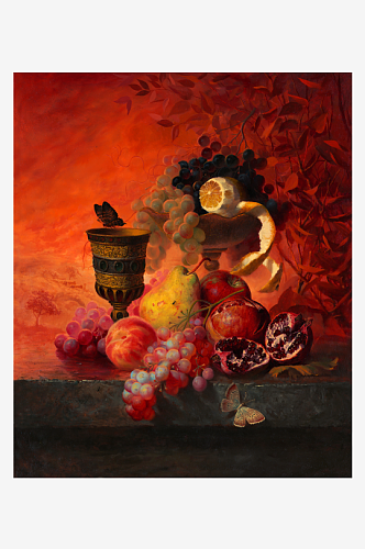 静物水果花卉瓶子家禽油画装饰画