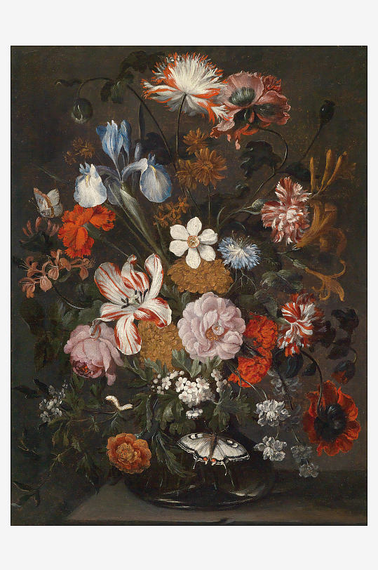 古典水彩花卉花瓶油画图片