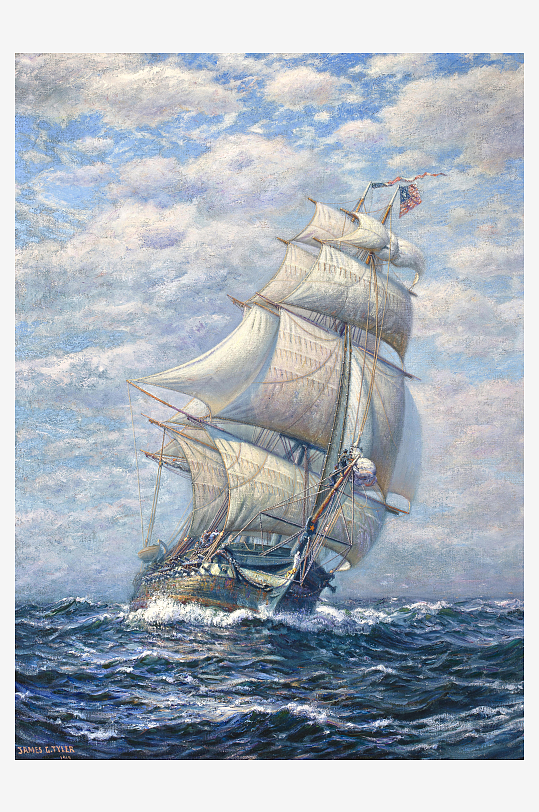 帆船海景高清油画