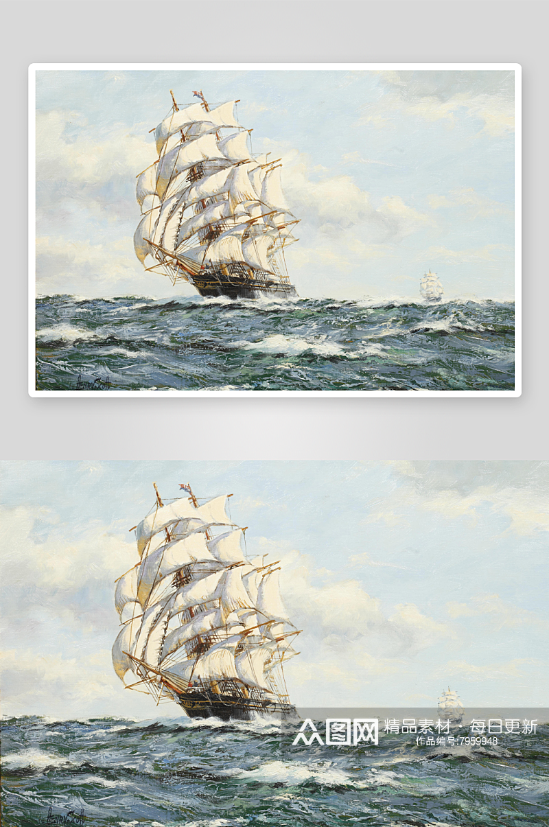 帆船海景油画风景画装饰画素材