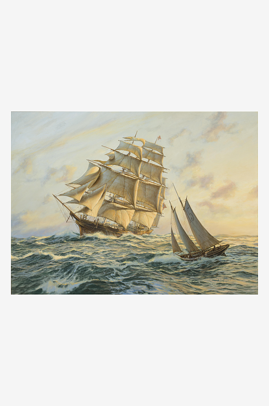 高清帆船海景油画装饰画