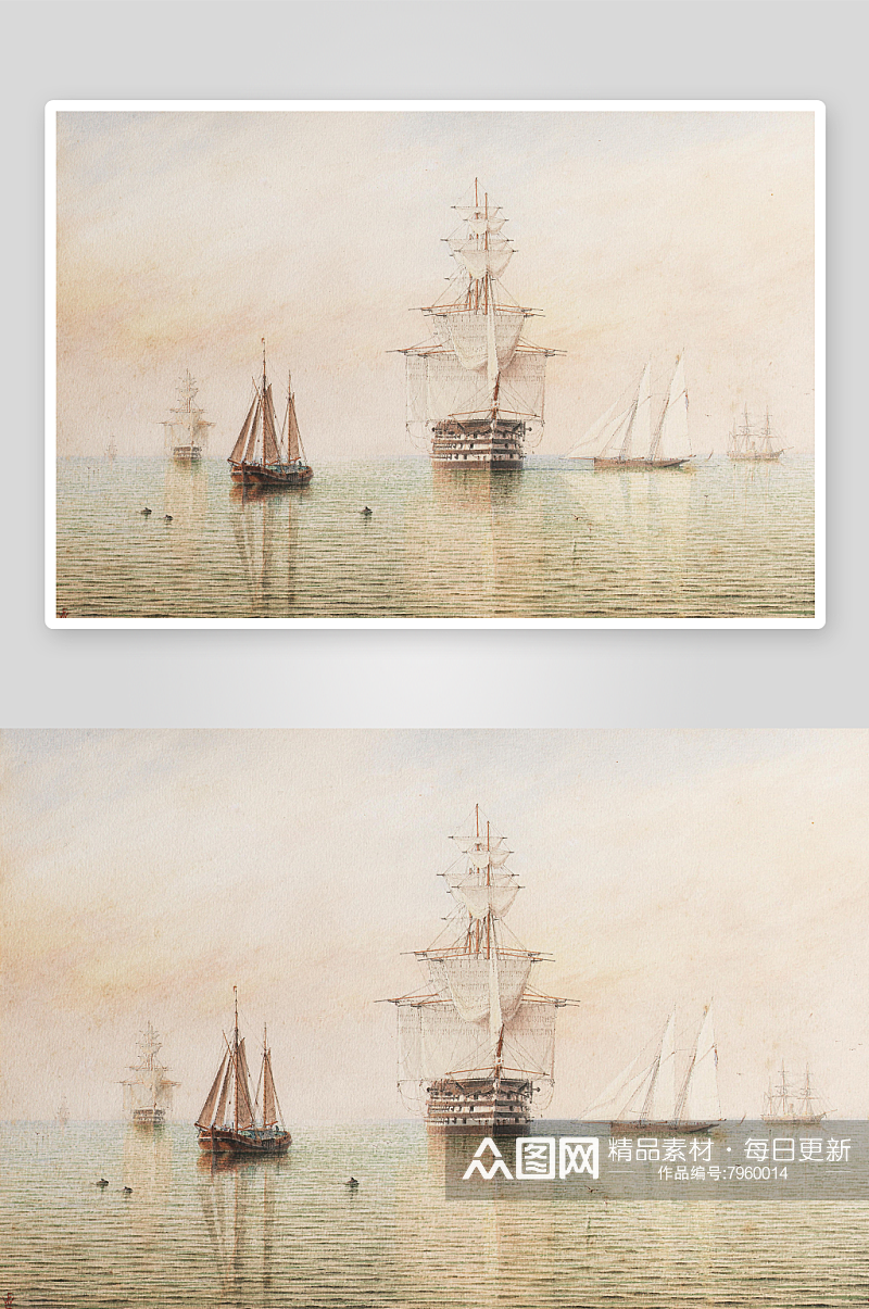 油画海景帆船风景画装饰画素材
