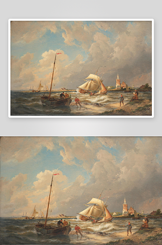 高清帆船海景油画图片