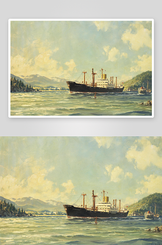 帆船海景高清油画图片