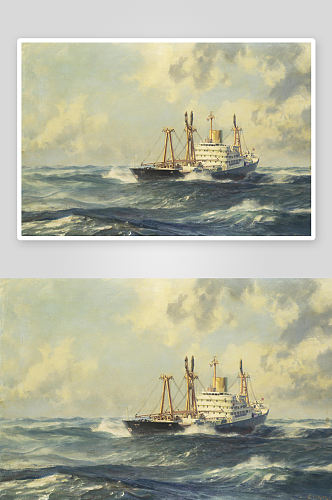 大海帆船海景油画风景画