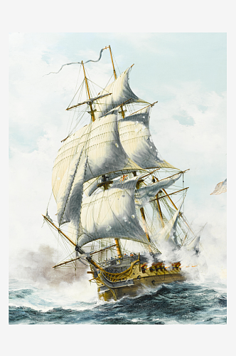 海景水彩帆船风景画图片