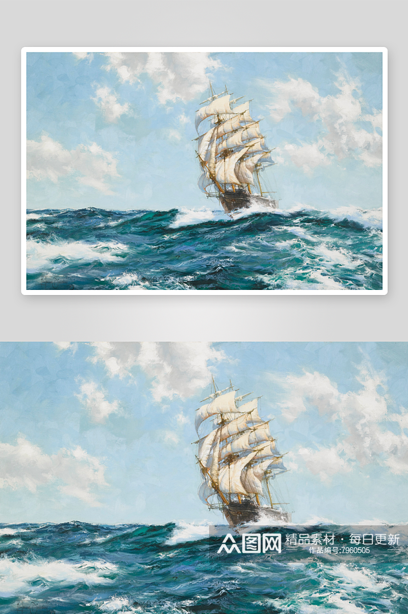 海景帆船油画装饰画素材
