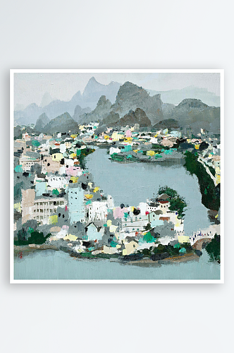 吴冠中水墨树林山脉风景画装饰画