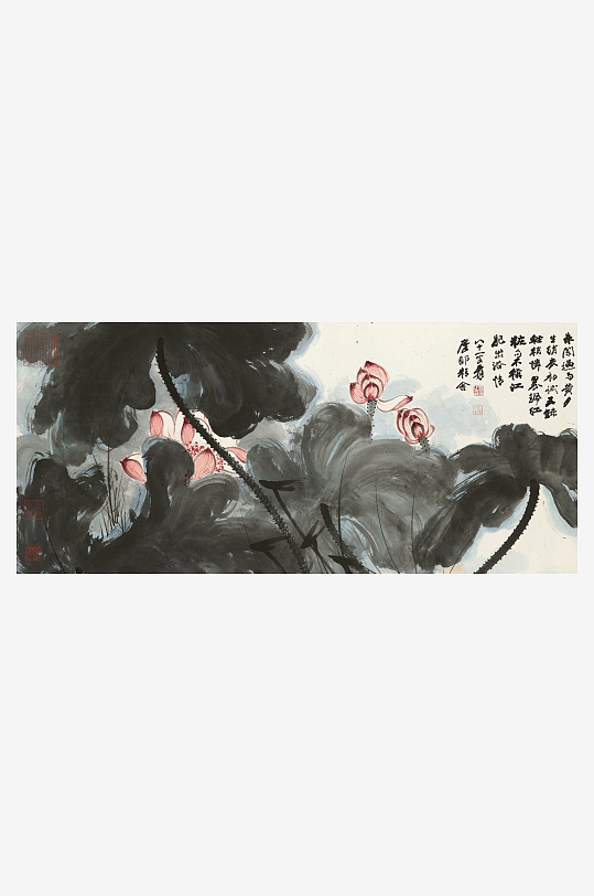 张大千水墨山脉植物风景画