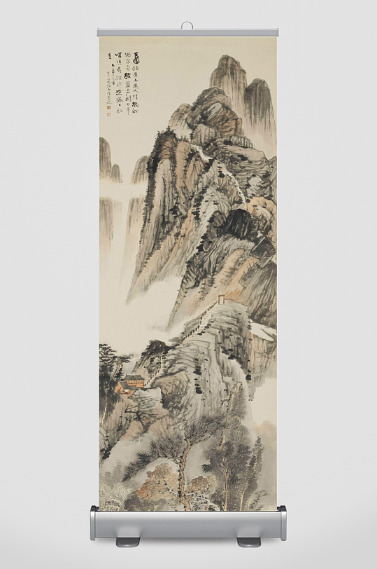 张大千水墨山脉挂画美女装饰画