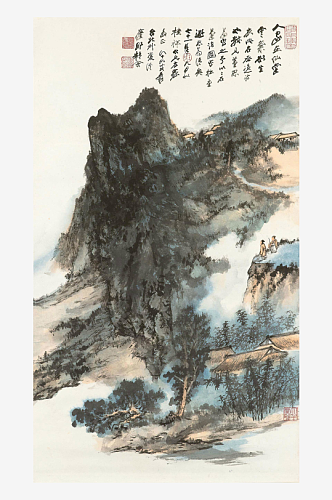 张大千水墨人物风景画装饰画