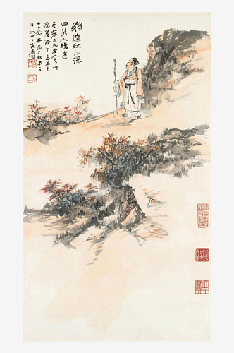 张大千水墨人物风景画装饰画