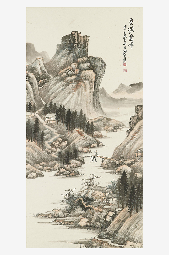 张大千水墨山脉人物风景画-众图网