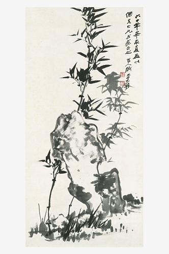 张大千水墨山脉人物风景画