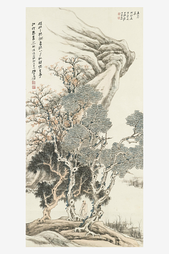 张大千水墨山脉人物风景画