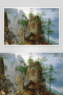 欧美山林建筑油画风景画