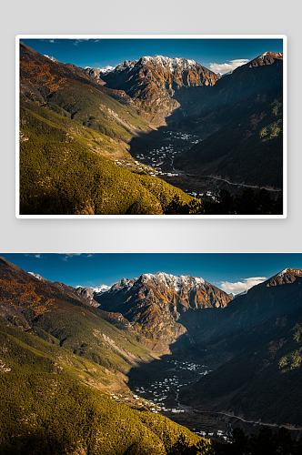 高清山脉湖畔风景画背景图