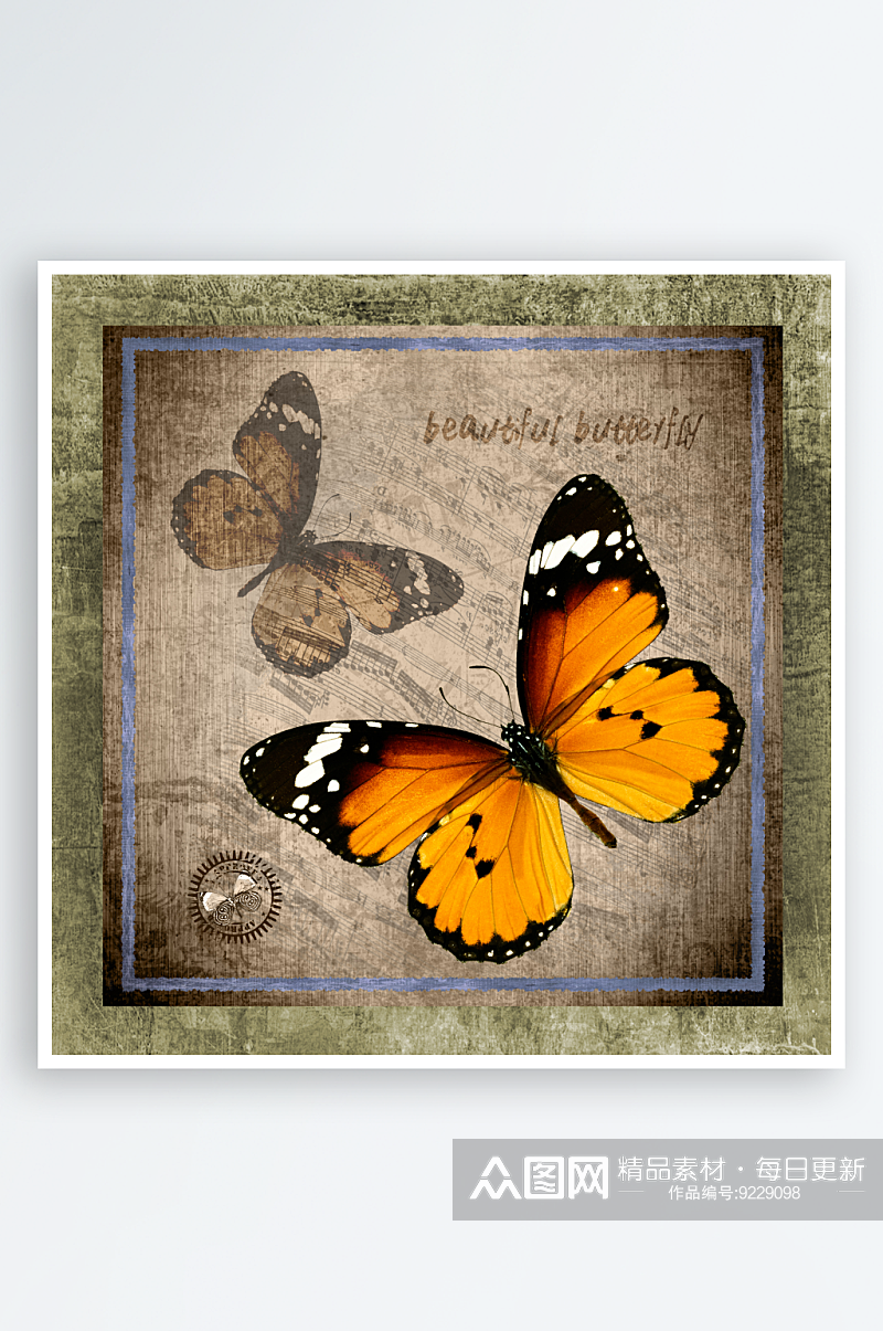 蝴蝶复古艺术装饰画素材
