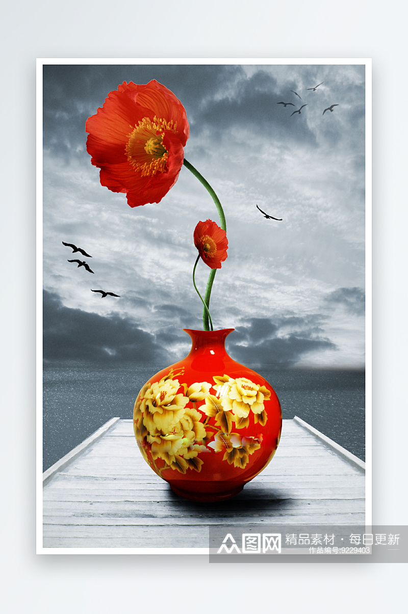 静物花瓶花束艺术装饰画素材