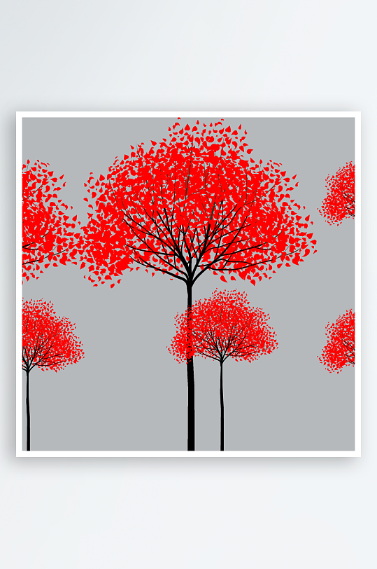 红色水彩树挂画装饰画